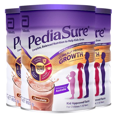 【澳洲直邮】PEDIASURE 雅培小安素儿童帮助奶粉巧克力味 1-10岁 孩子长高 850G 3罐/6罐可选